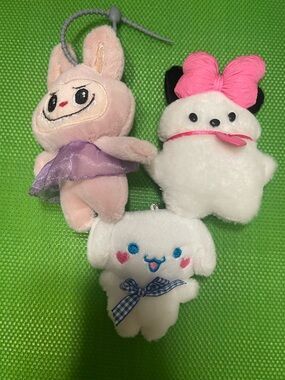 No Boundaries Pink and White Plush Keychain Trio